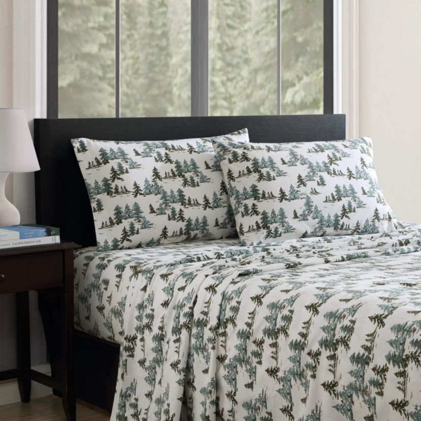 Snowy Pine Trees Cotton Sheet Set