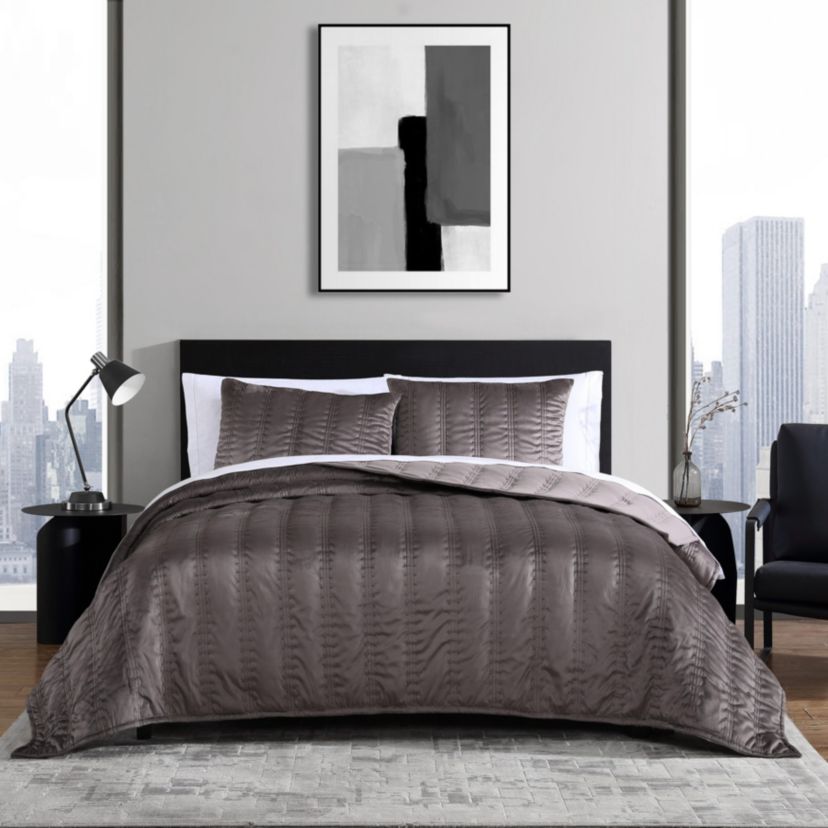 Velvet Linear Stitch Microfiber Quilt-Sham Set