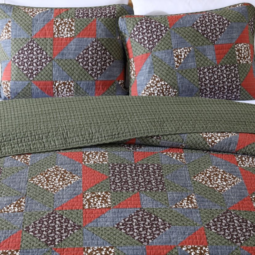 Block Patchwork Cotton Quilt-Sham Set