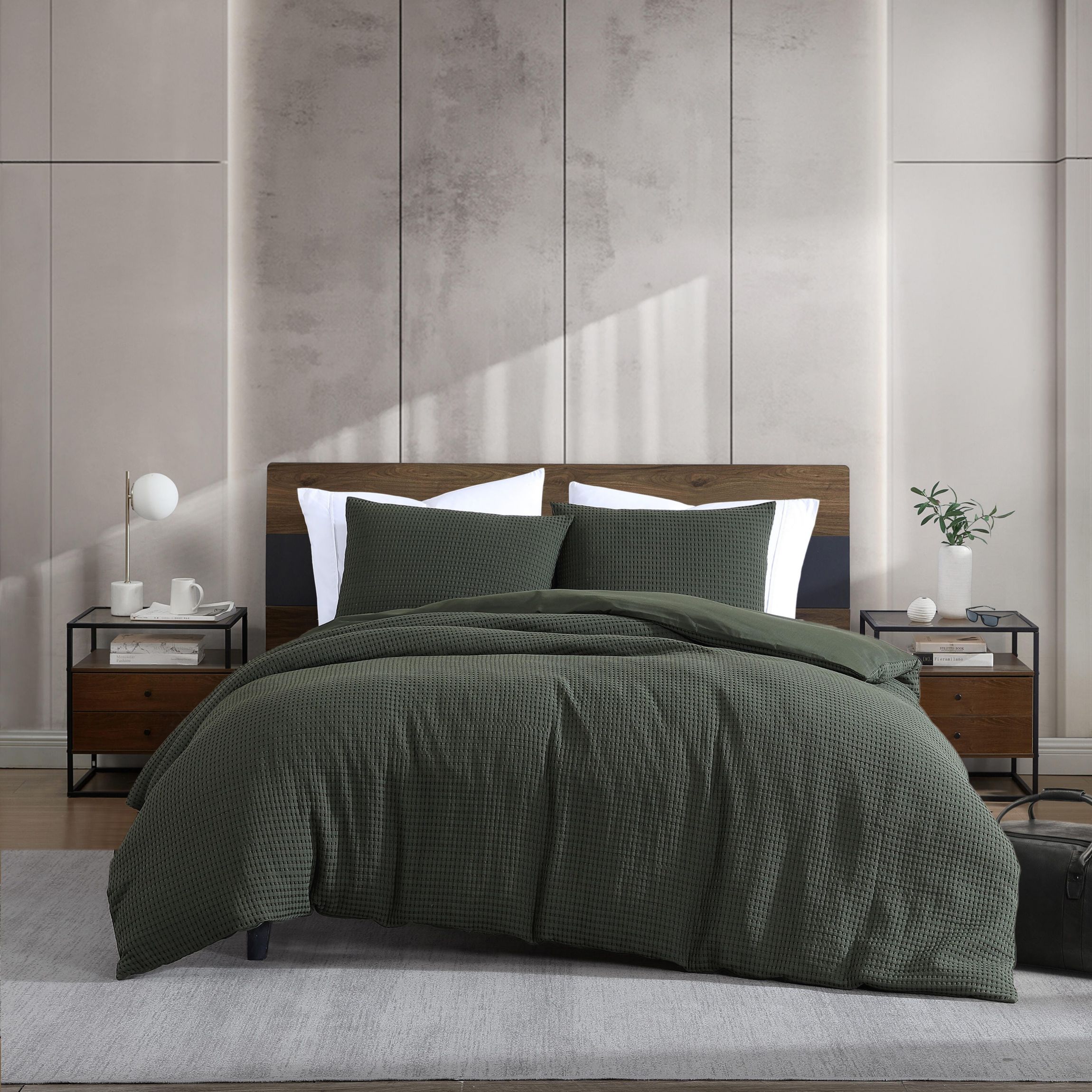 KCNY Solid Waffle Microfiber Duvet Cover Set