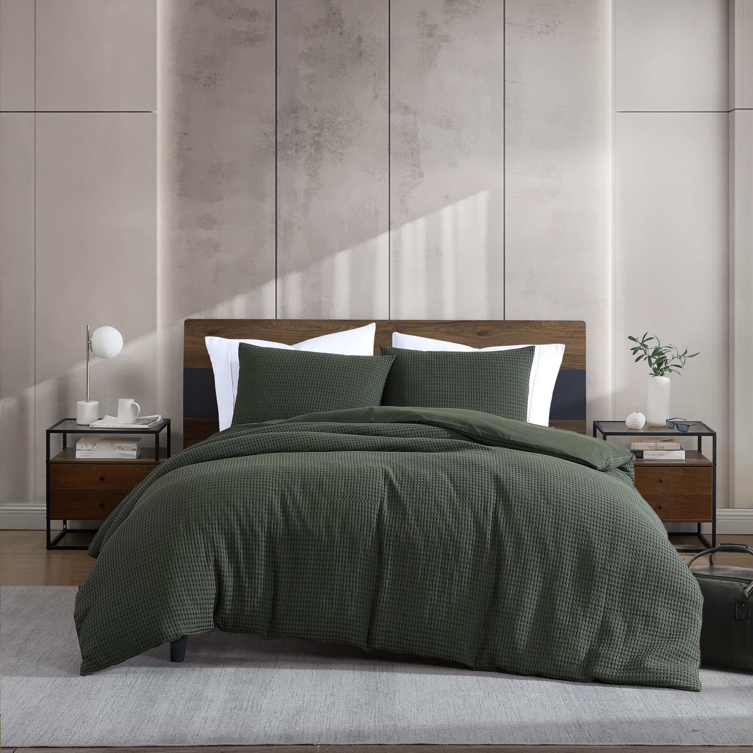 KCNY Solid Waffle Microfiber Duvet Cover Set