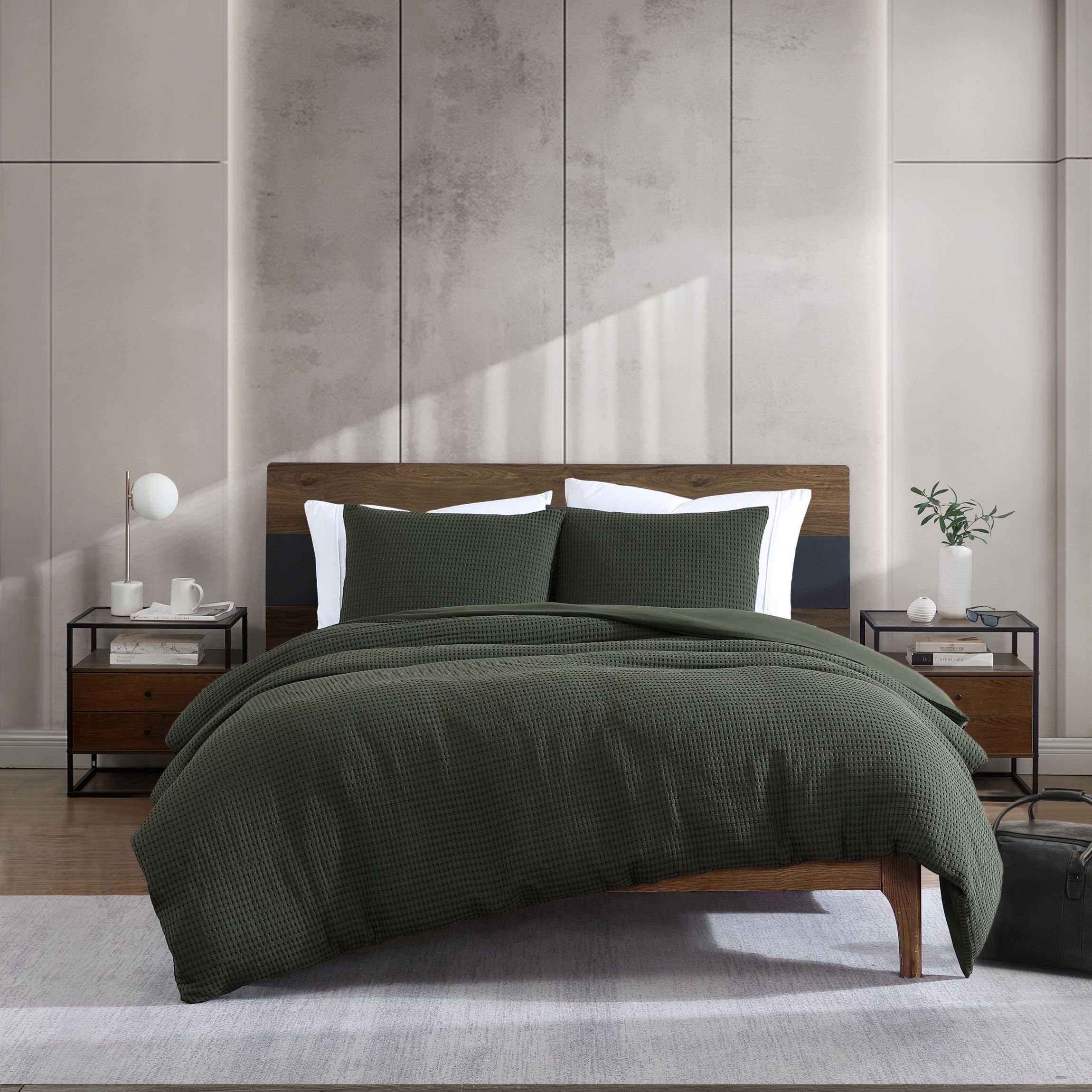 KCNY Solid Waffle Microfiber Duvet Cover Set