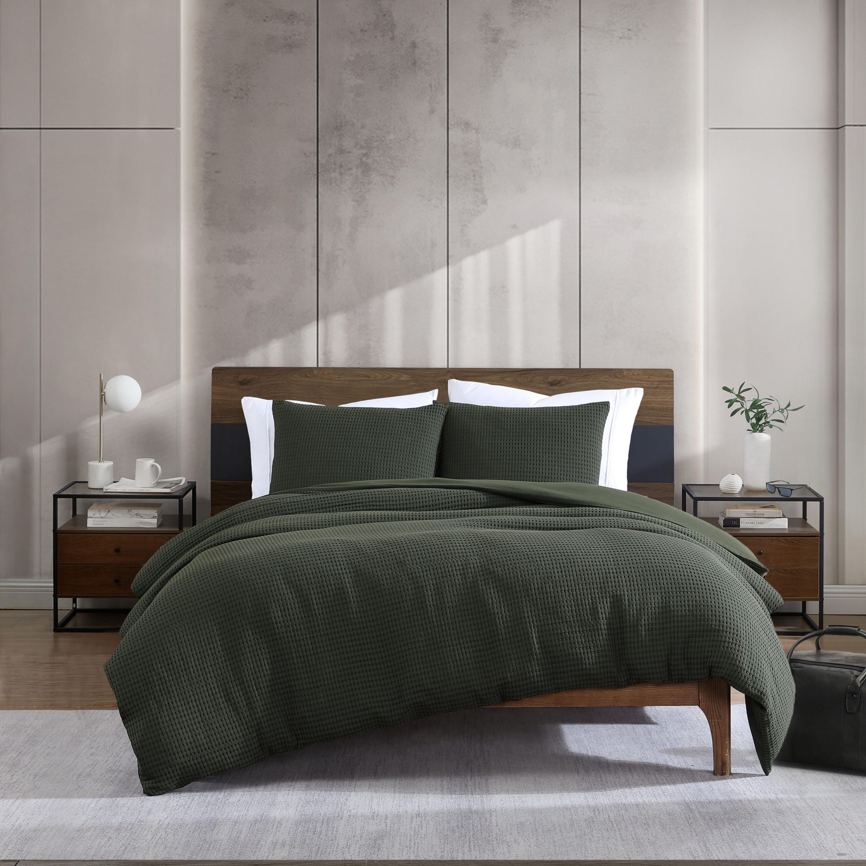 KCNY Solid Waffle Microfiber Duvet Cover Set