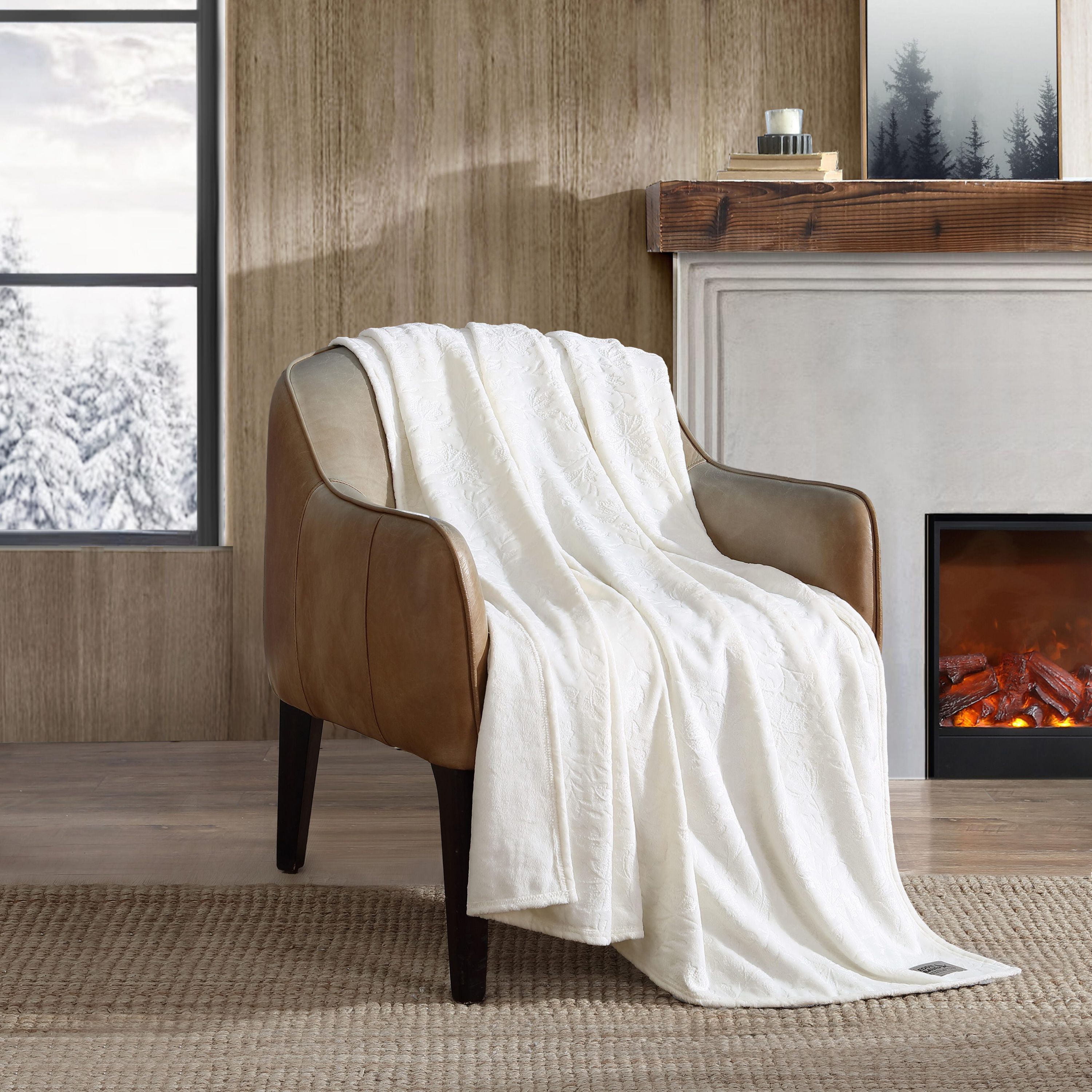 Woodblock Floral Microfiber Throw Blanket