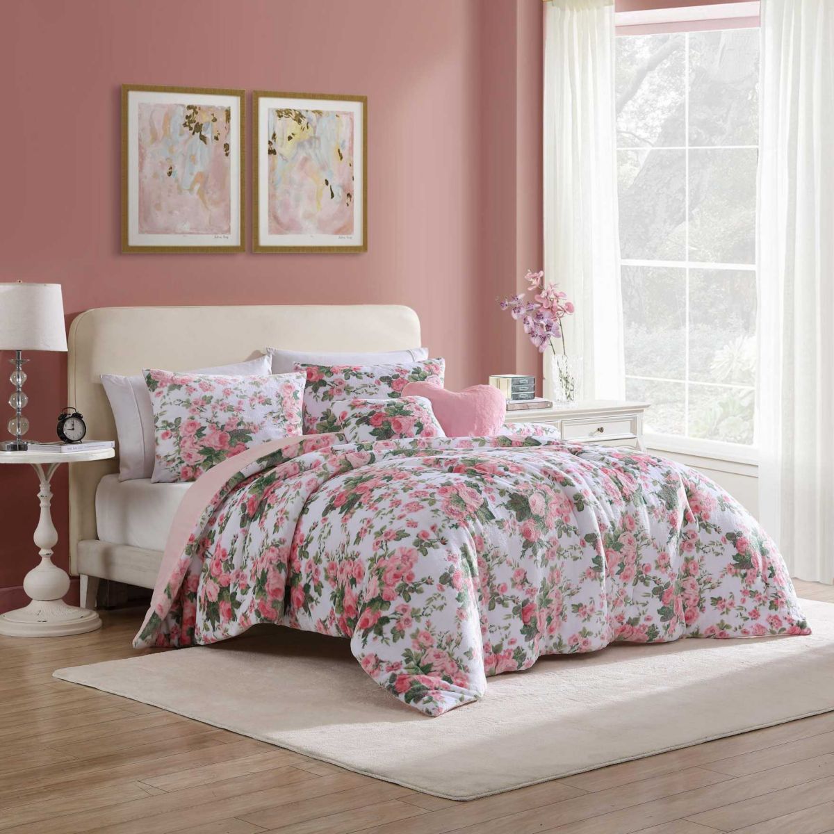 Vintage Floral Microfiber Comforter Sham Bonus Set