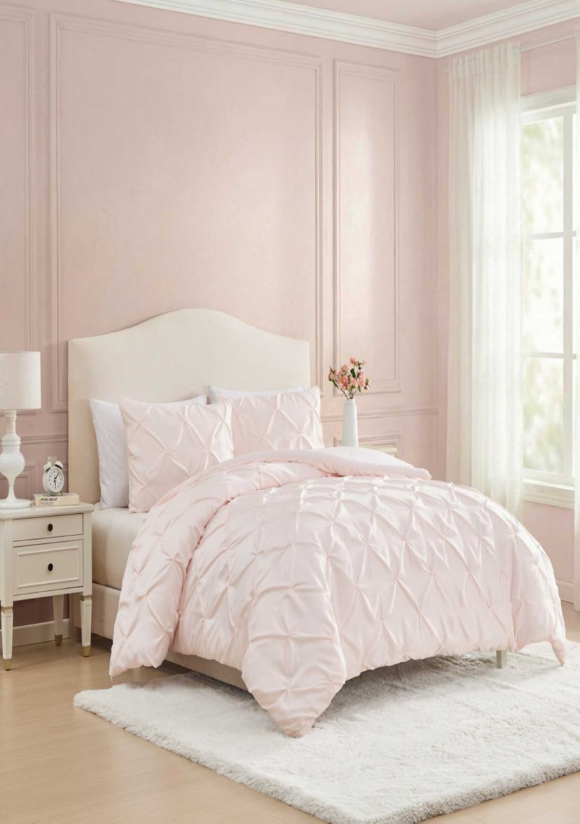 Laura Ashley Solid Satin Pintuck Microfiber Comforter Set | Belk