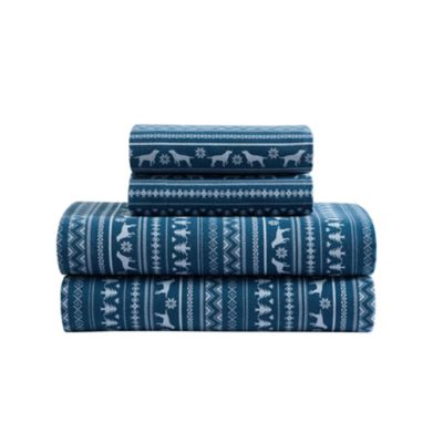 Eddie Bauer Goose Sweater Cotton Sheet Set, Blue, Queen