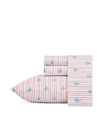 Nautica Curt Stripe Sheet Set Red Twin