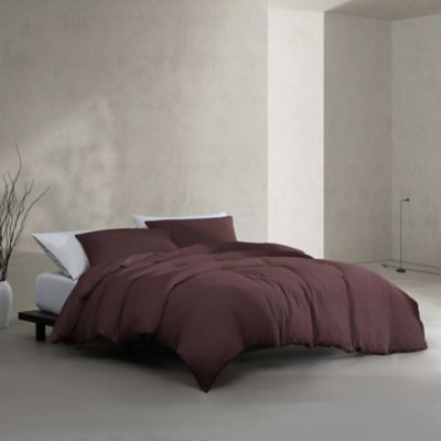 Calvin Klein Washed Texture Cotton Duvet Set, Brown, Queen