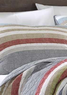 Salmon Ladder Stripe Cotton Quilt Set