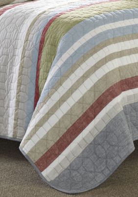 Salmon Ladder Stripe Cotton Quilt Set