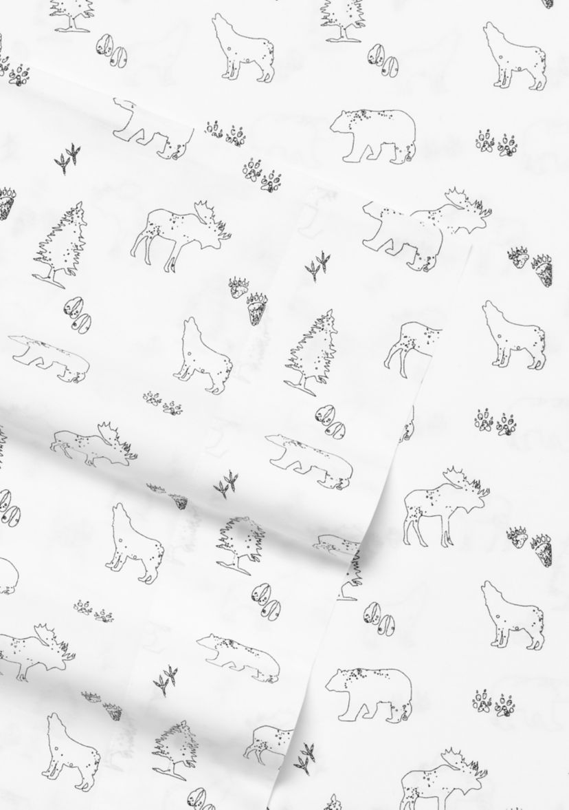 4-Piece Animal Tracks Cotton Percale Sheet Set