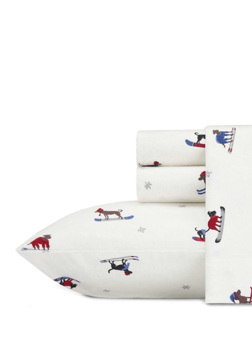 Ski Patrol Red Blue Flannel Sheet Set