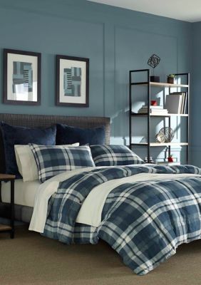 Crossview Plaid Navy Microsuede Comforter Sham Set