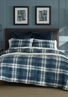 Crossview Plaid Navy Microsuede Comforter Sham Set