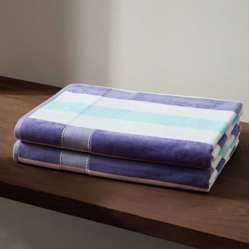 Pop Color Stripe Cotton Blend Beach Towel Set