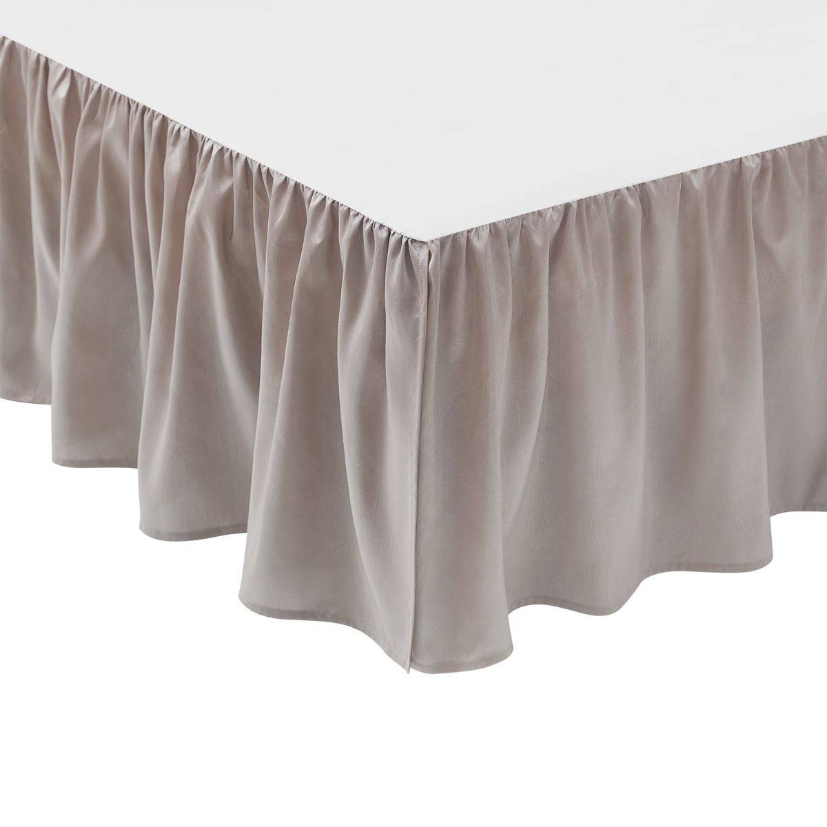 The rich Waterford Fine Linens Hazeldene bedding set is a beautiful allover taupe design. The woven jacquard comforter has a pucker construction creating exquisite dimension. Coordinating pillow shams add shine and are finished with an elegant accent and corded trim.   Included in the set is a ruffled taupe bedskirt and textured euro shams with a ruched border and fringe accent reversing to an hourglass design.  Queen dimensions: Comforter 92" x 96", Std Sham 20" x 26",  European Sham 26" x 26" Bed Skirt 60" x 80" with 16" drop, King dimensions: Comforter 110" x 96", King Shams 20" x 36", European shams 26" x 26" and Bed Skirt 72" x 84" with 16" drop.  Dry Clean Only.