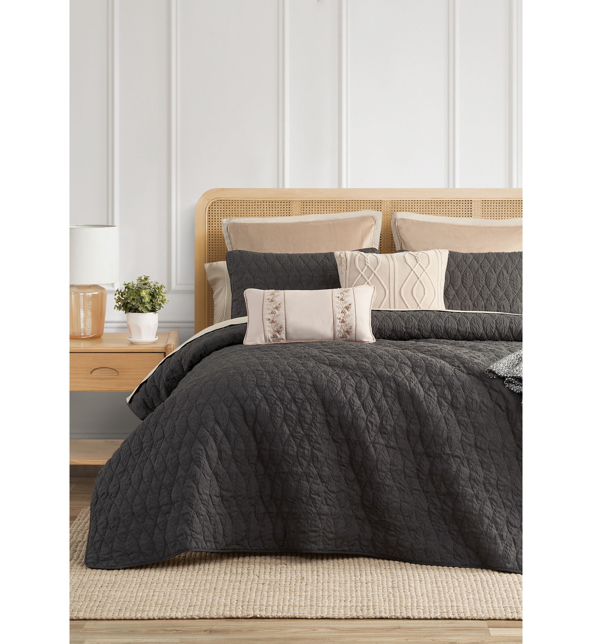 3 Piece Juno Charcoal Quilt Set
