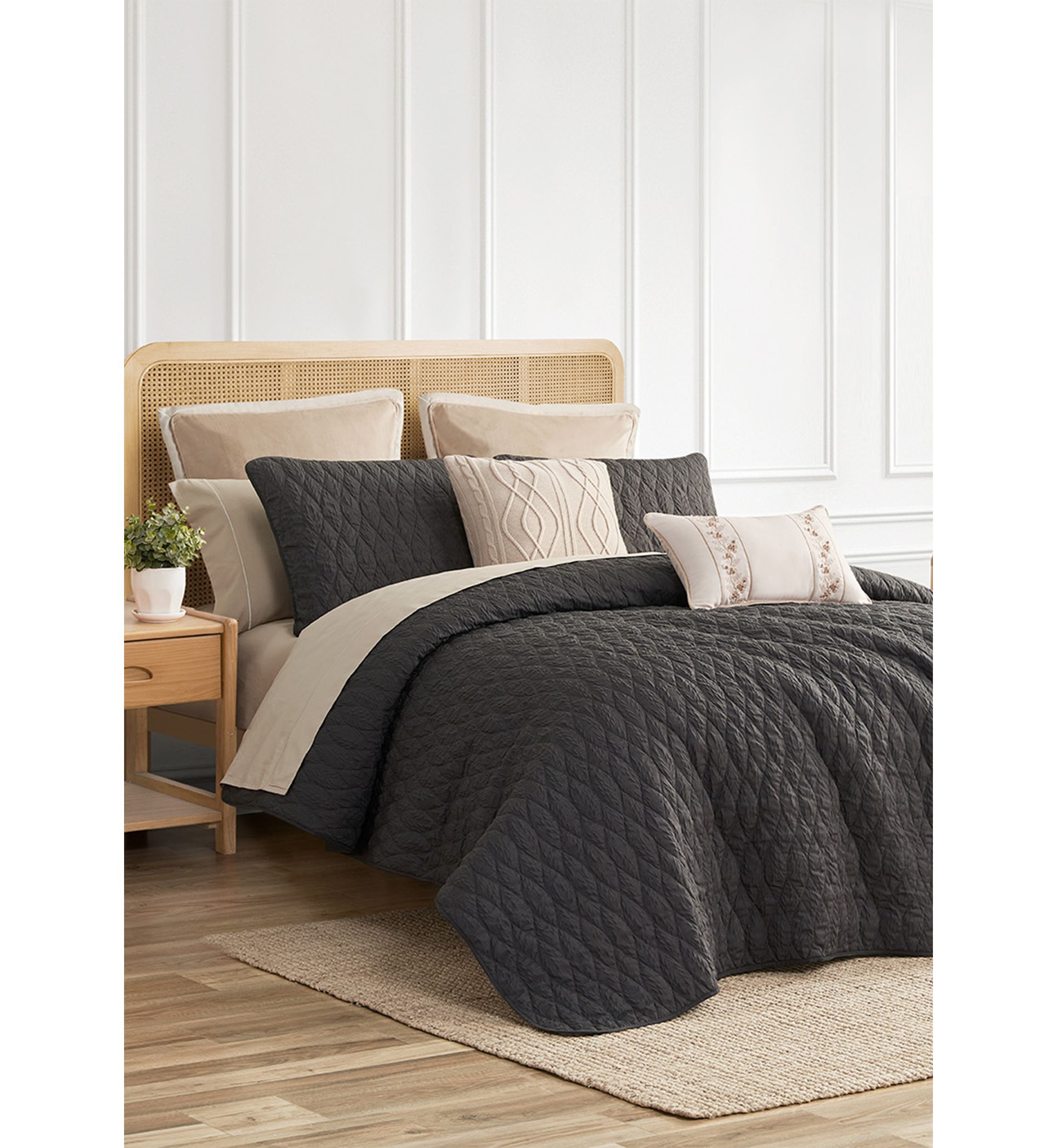 3 Piece Juno Charcoal Quilt Set