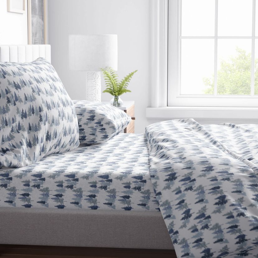 Blue Trees King Fleece Sheet Set