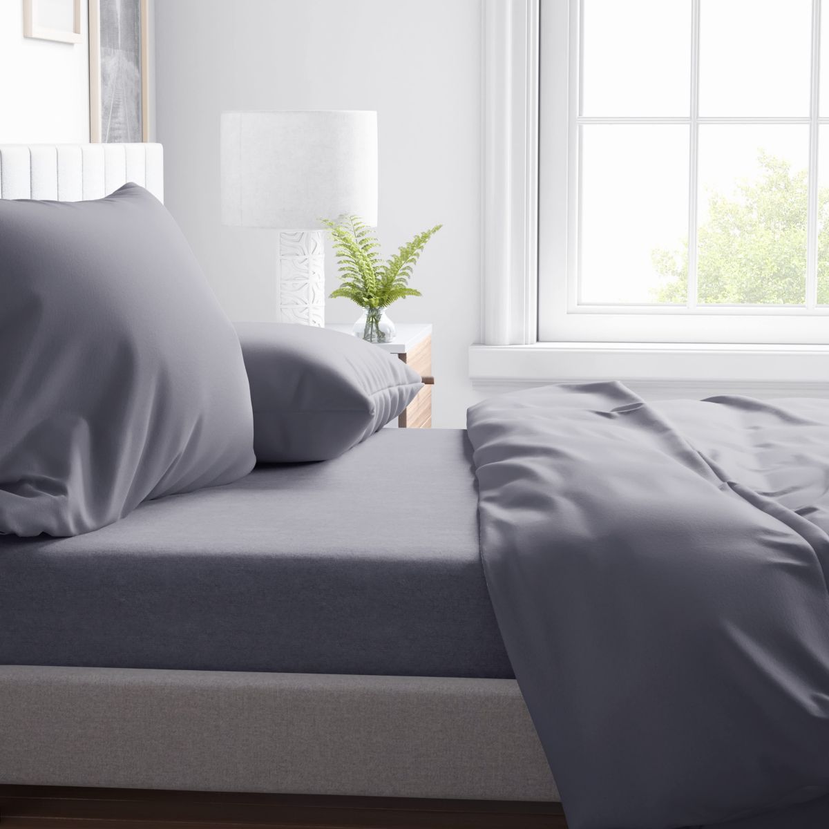 Silver Solid Twin Fleece Sheet Set