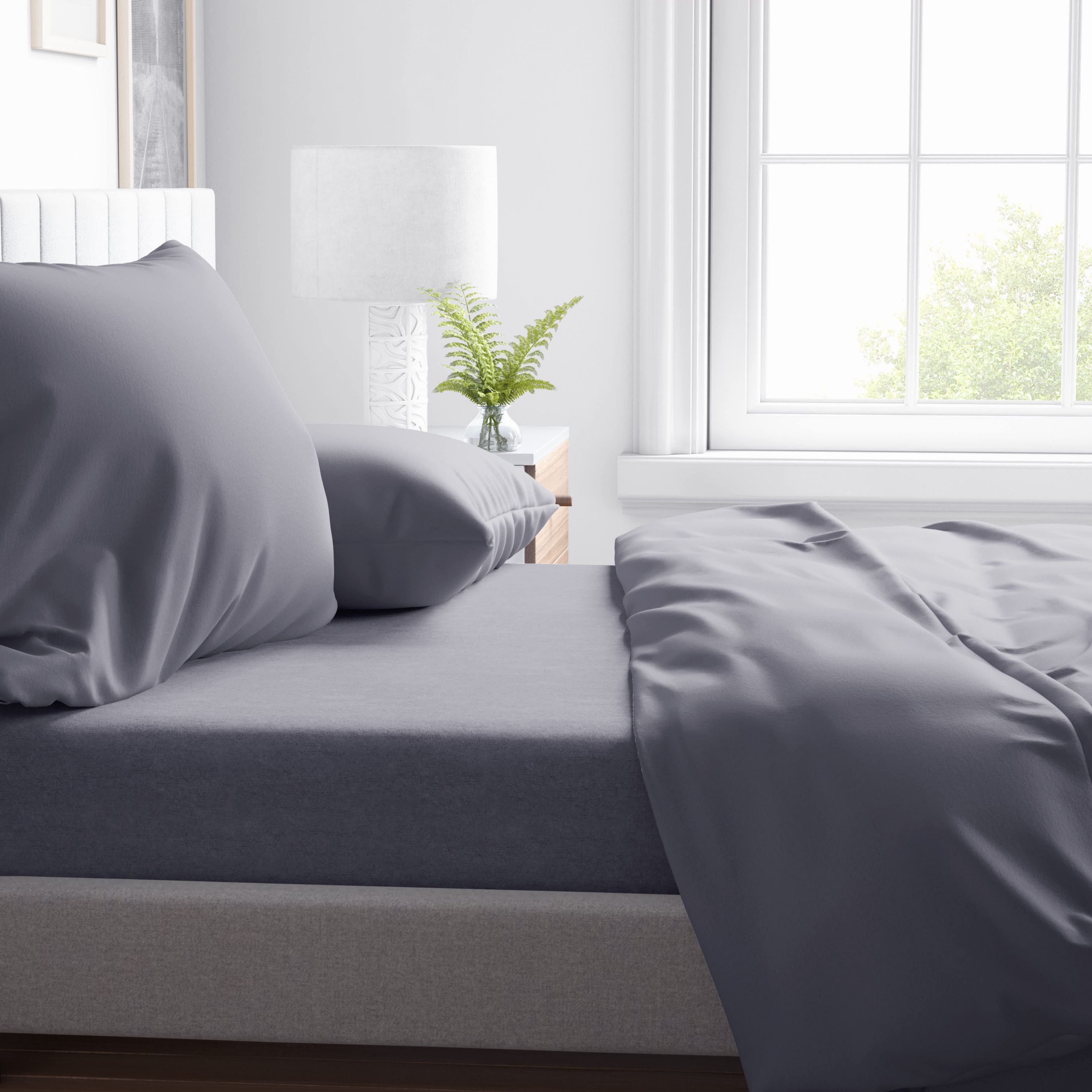 Silver Solid Twin Fleece Sheet Set
