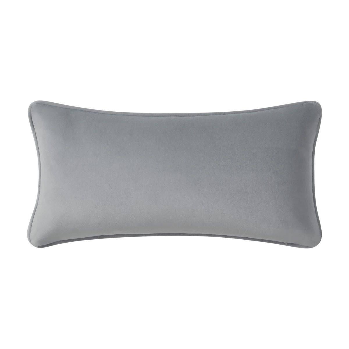 The Blenheim 11" x 22" soft velvet decorative pillow is adorned with exquisite floral embroidery with subtle beading detail. The pillow reverses to a solid velvet in platinum grey and is finished with a self fabric cording.