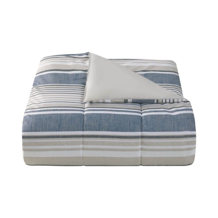Refresh your space with the Easton Stripe 5pc Comforter and Quilt Set. Featuring classic stripes in blue, gray, and ivory, this set includes a cozy comforter, quilt, 2 shams, and a decorative pillow—perfect for effortless, layered style and year-round comfort.