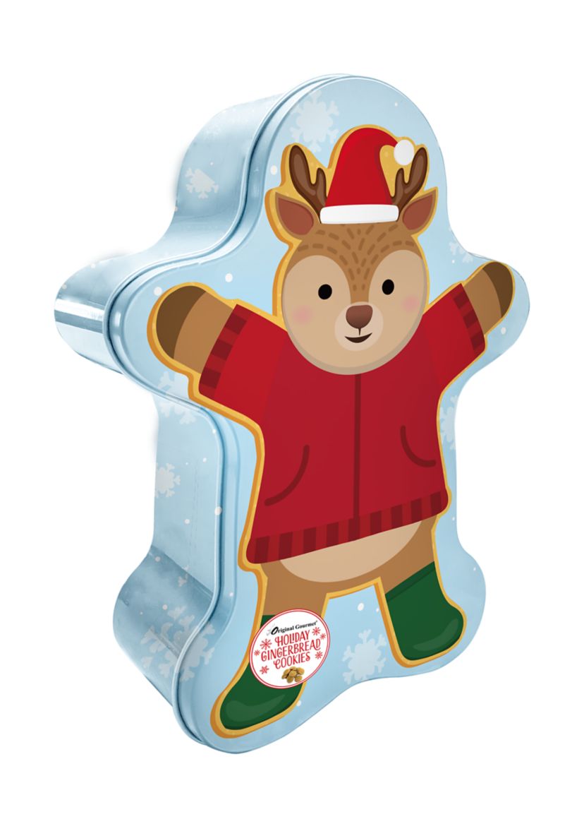 5oz Reindeer Gingerbread Man-Shaped Cookie Tin Assortment with Gingerbread Cookies