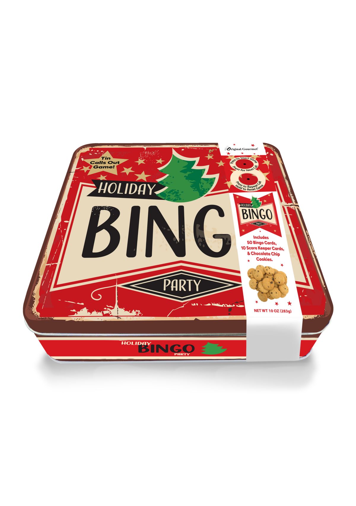 Holiday Bingo Party Tin with Chocolate Chip Cookies