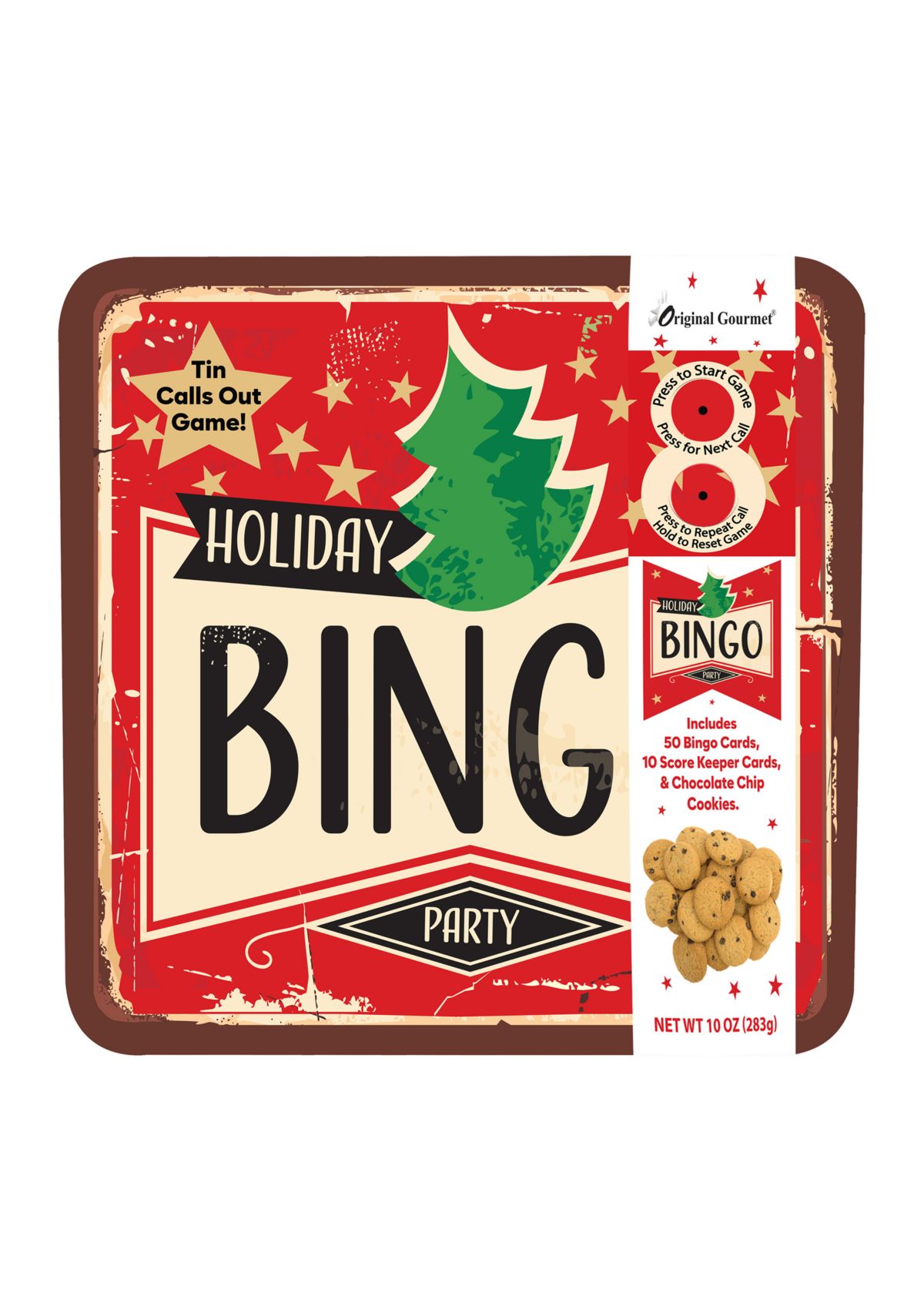 Holiday Bingo Party Tin with Chocolate Chip Cookies