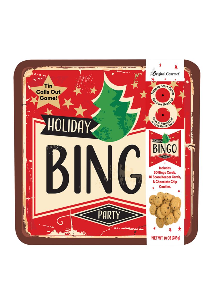 Holiday Bingo Party Tin with Chocolate Chip Cookies
