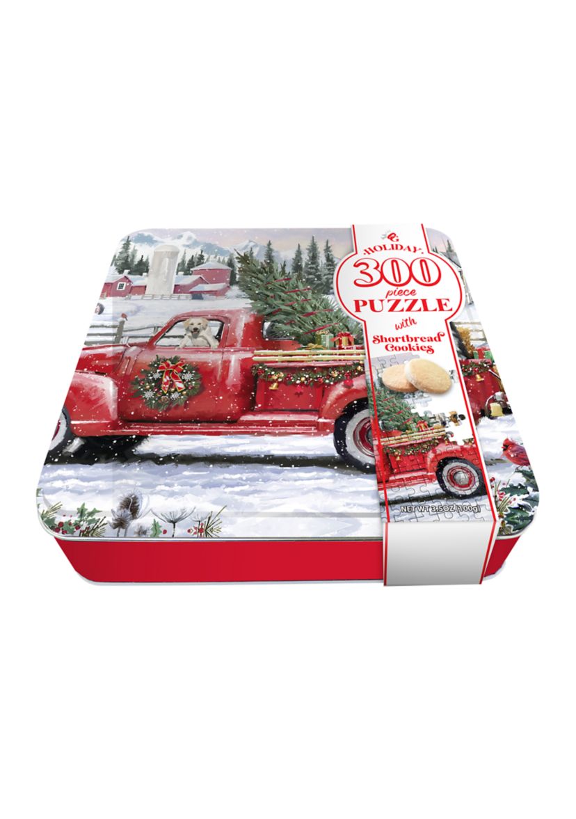 Vintage Truck Holiday Puzzle and Shortbread Cookie Set
