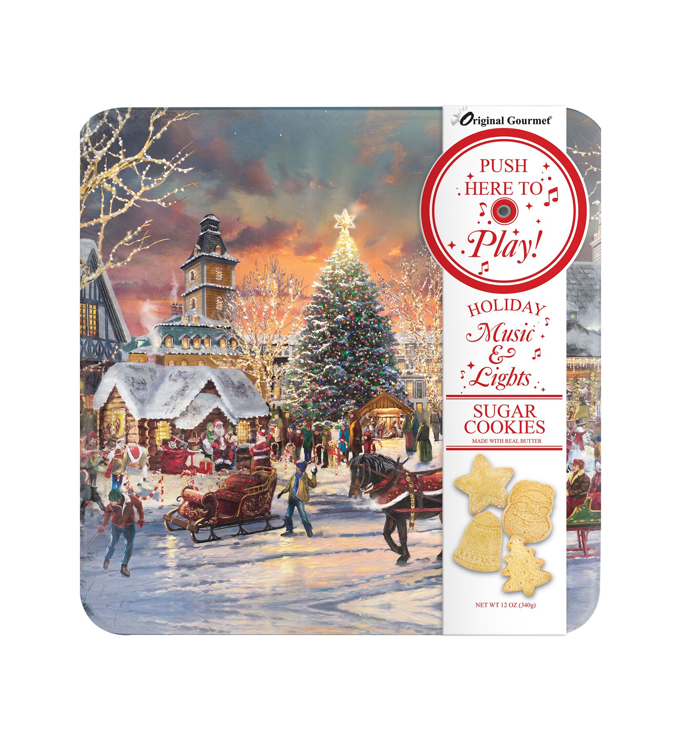 Thomas Kincade Christmas Festival Musical Sugar Cookie Tin 