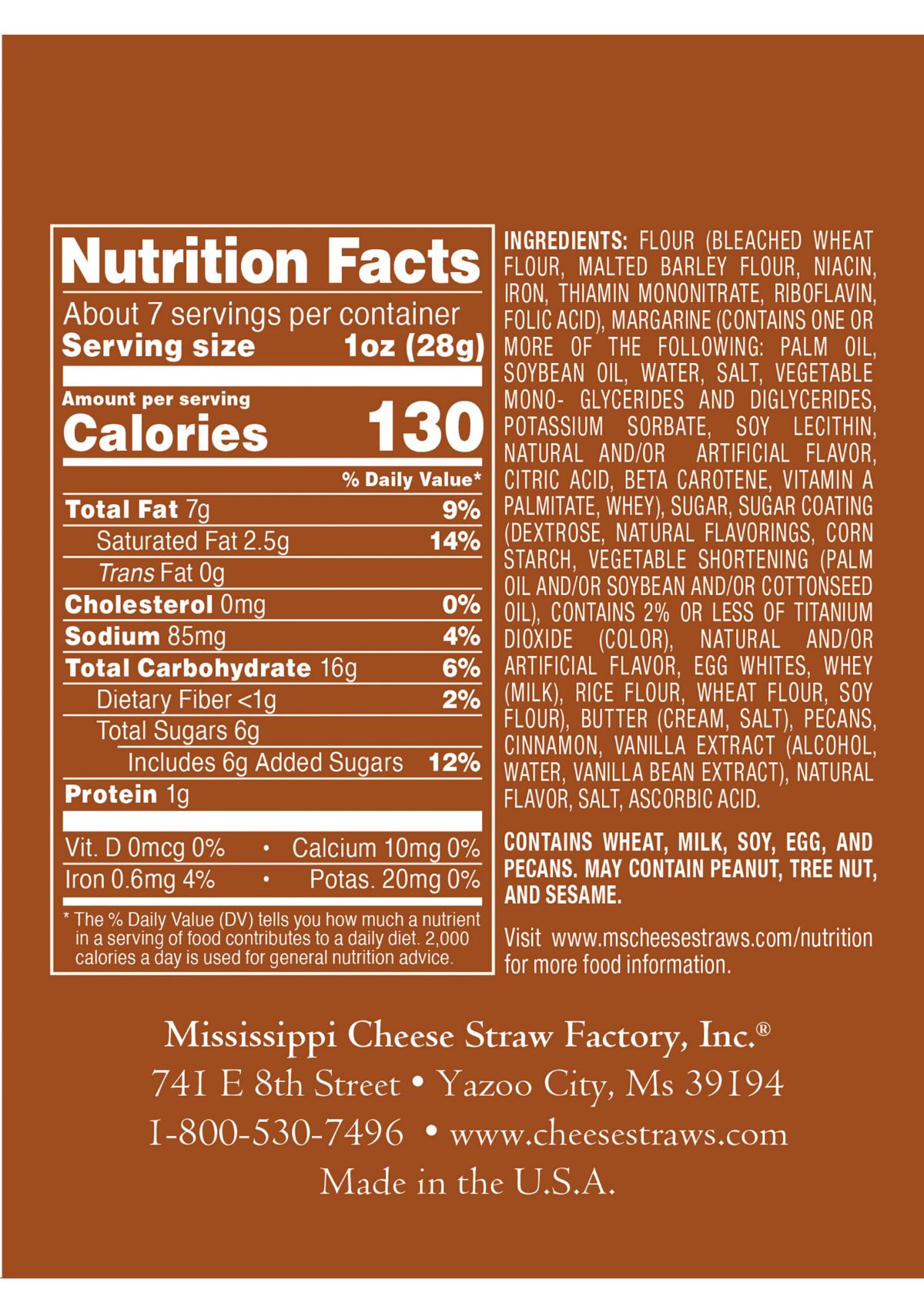 Cinnamon Pecan Straws™ 6.5 Ounce Carton