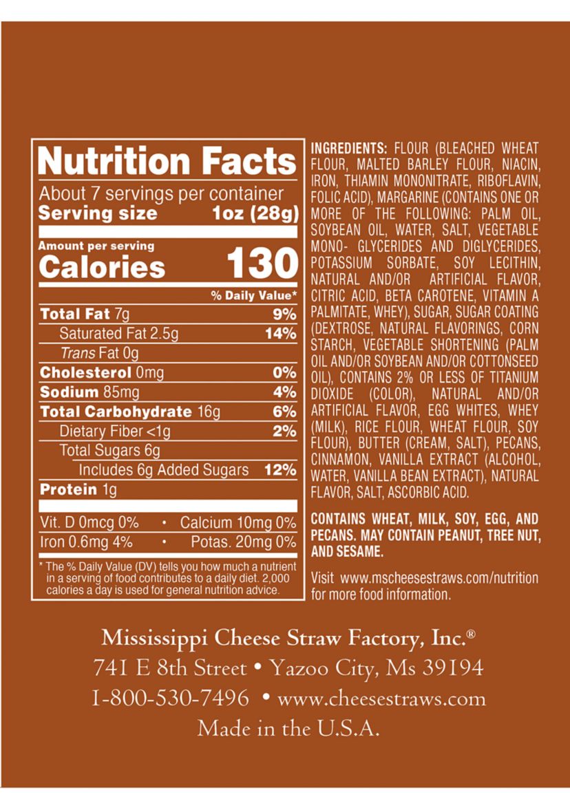 Cinnamon Pecan Straws™ 6.5 Ounce Carton