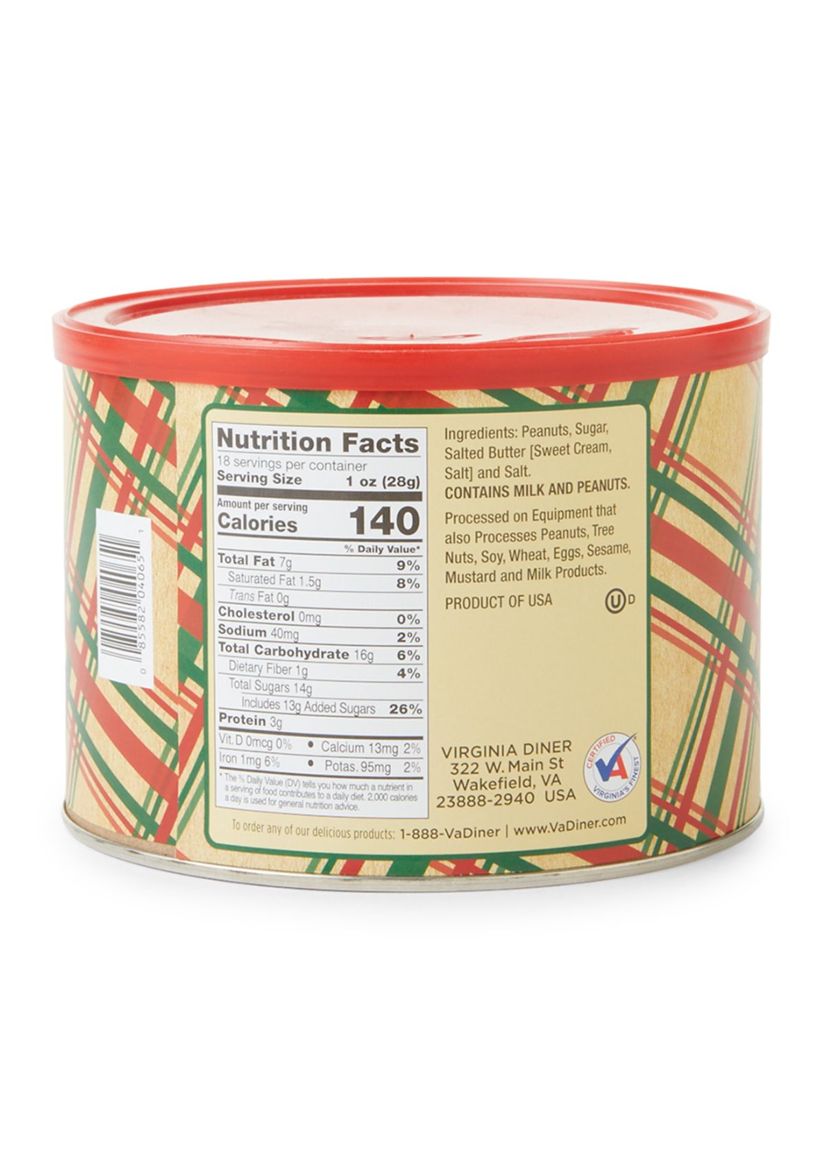 Holiday Plaid Butter Toasted Peanuts 18 oz