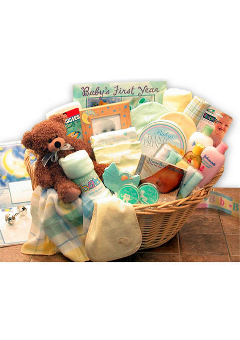 GBDS Deluxe Welcome Home Precious Baby Basket-Yellow/Teal