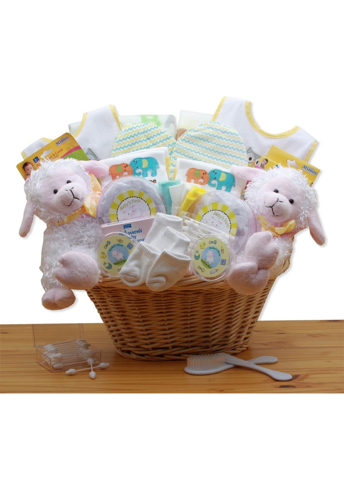Double Delight Twins New Baby Gift Basket - Yellow