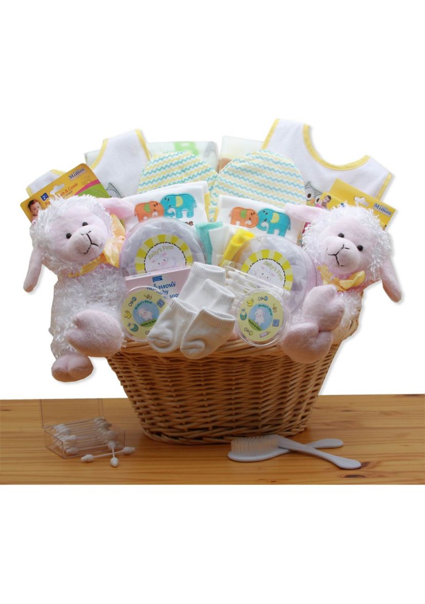 Double Delight Twins New Baby Gift Basket - Yellow
