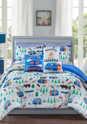 Camper Queen Bedding Set,Happy Camping Comforter Set Microfiber RV