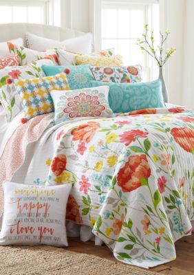 Coral Floral Cotton Reversible Comforter Set