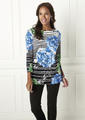 Rafaella Rafaella Floral Stripe Tunic Faux Leather Leggings Belk